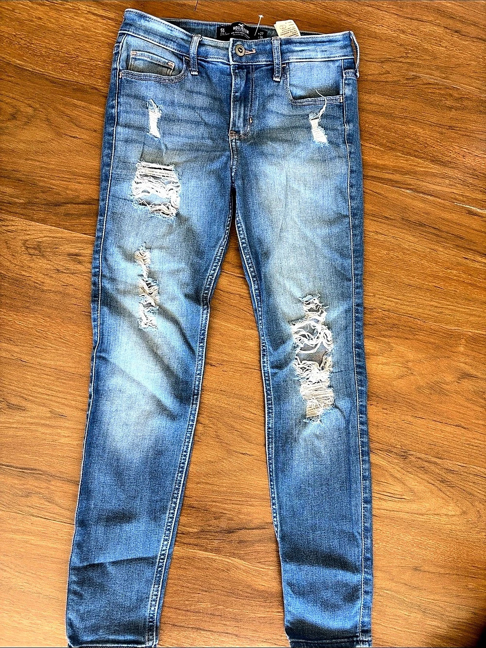 Hollister Mid-Rise Super Skinny Jeans Distressed Blue Waist 27